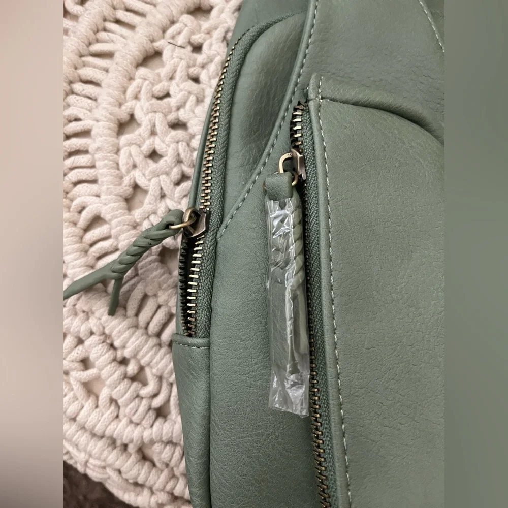 New Sage Green Sling Bag with Patterned Strap - Picture 2 of 7